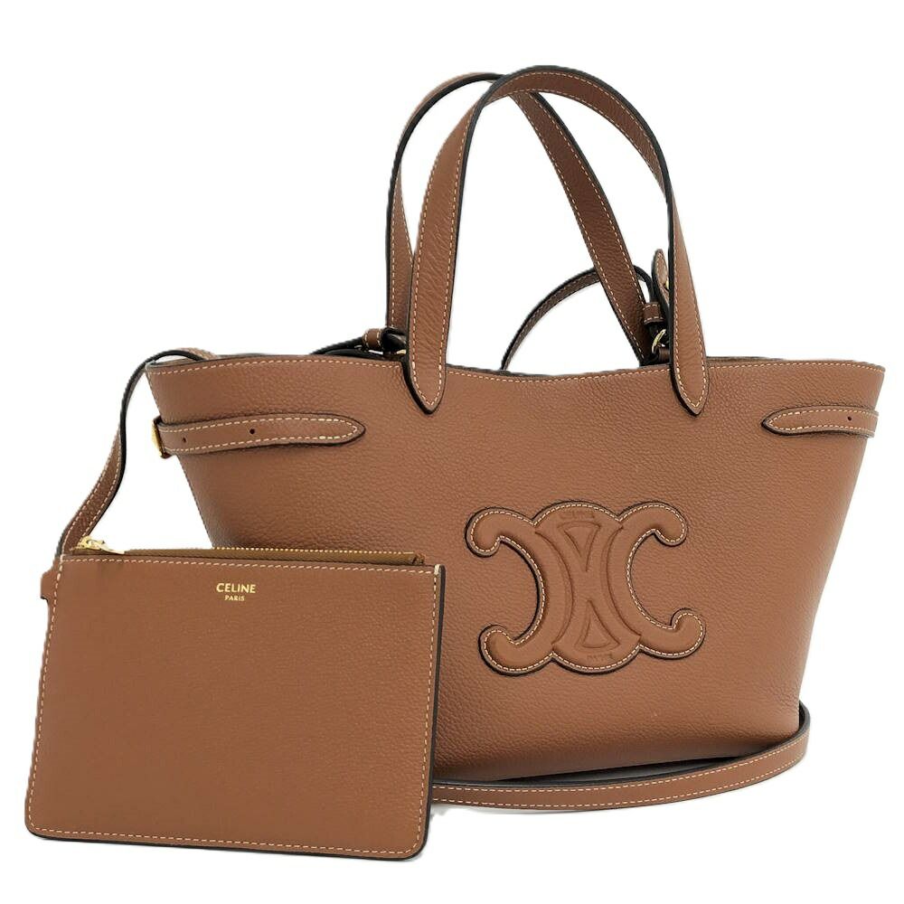CELINE ミニ カバ アナイス キュイル 2WAYバッグ トリオンフ レザー ブラウン ポーチ付き121743ENY
