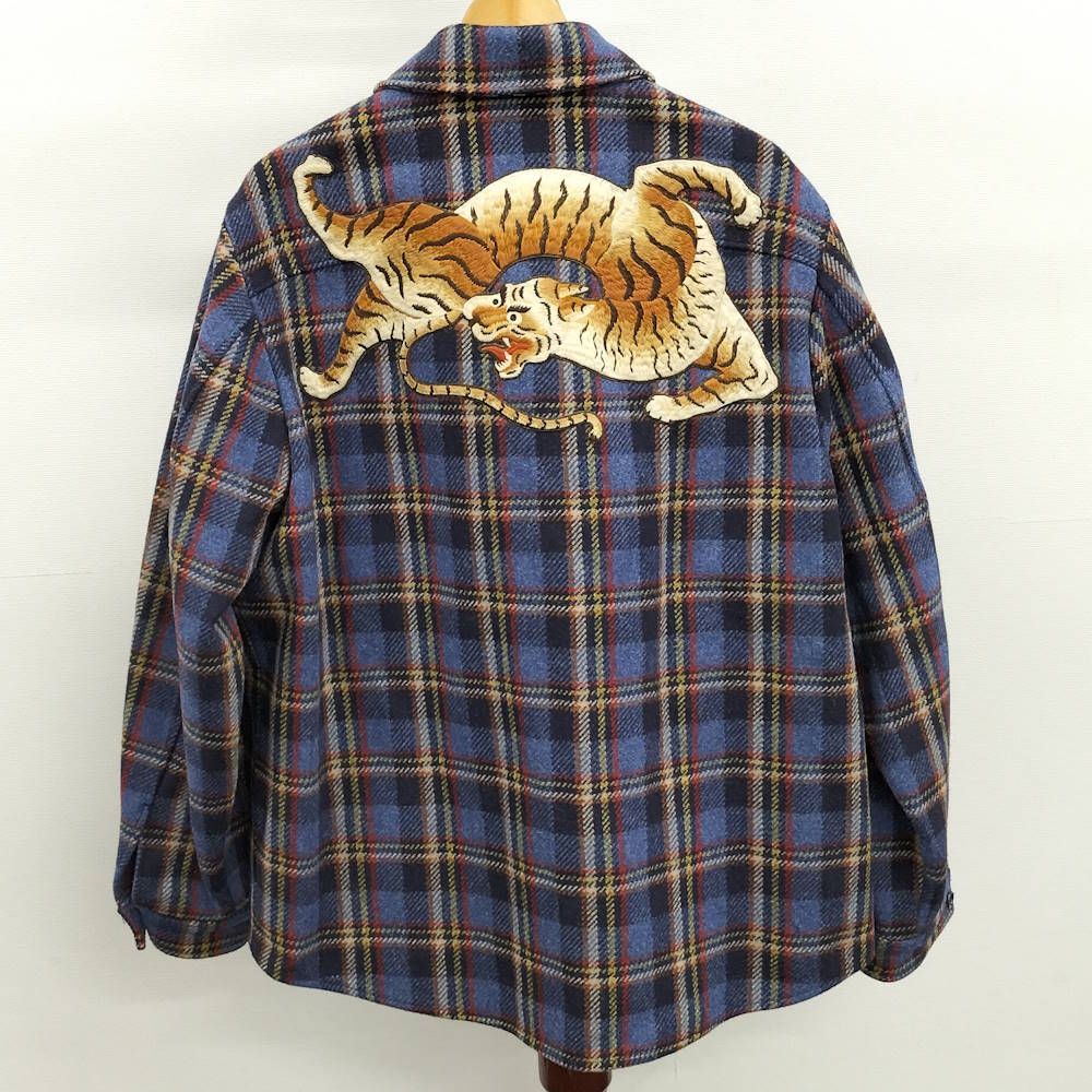 GUCCI ウールジップアップジャケット タイガーワッペン ブルー系 648799