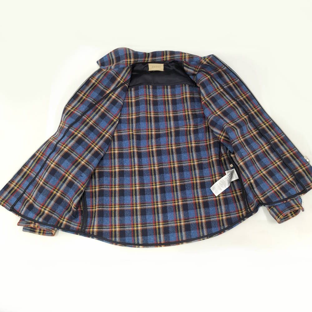 GUCCI ウールジップアップジャケット タイガーワッペン ブルー系 648799
