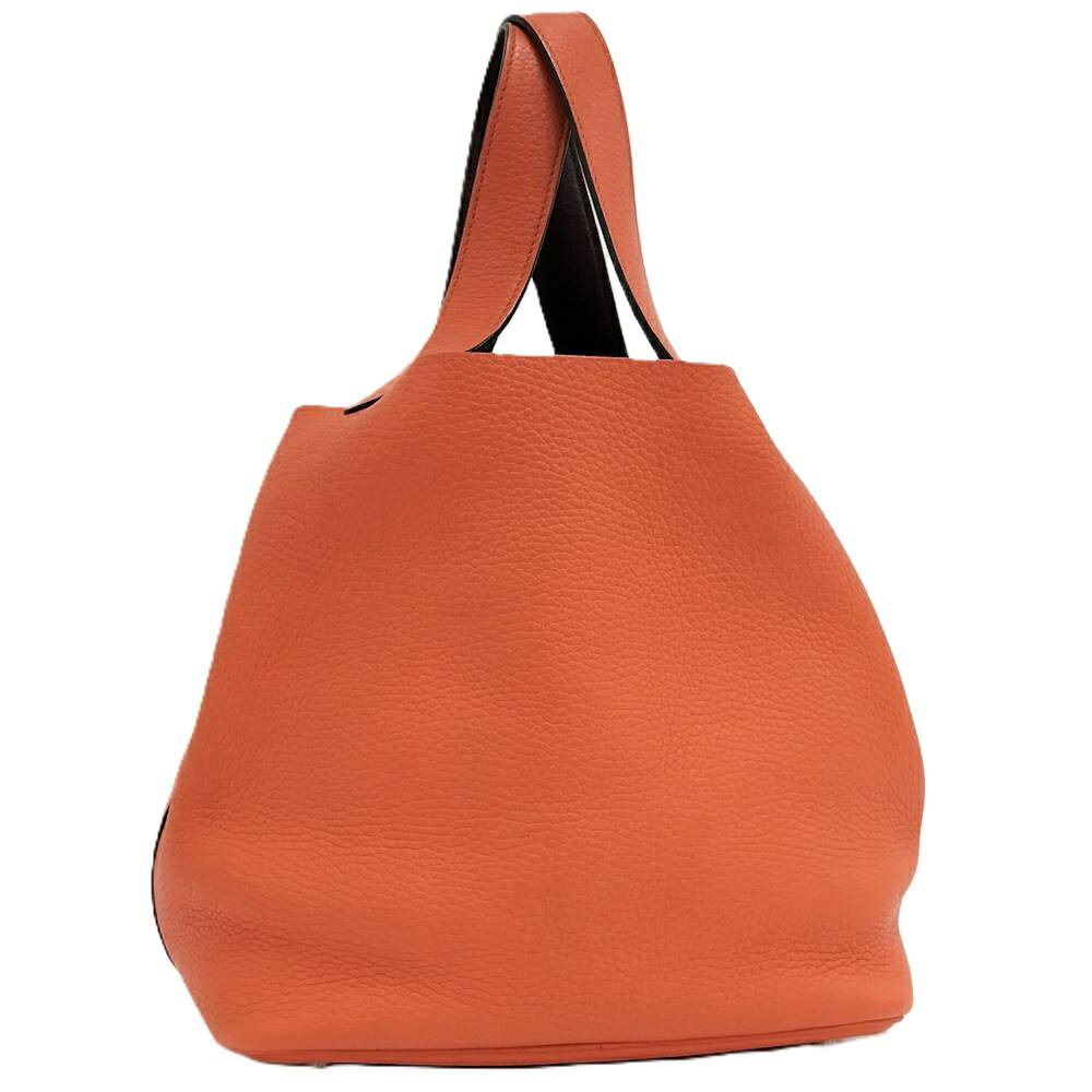 HERMES ピコタンロックMM ハンドバッグ レザー オレンジ系