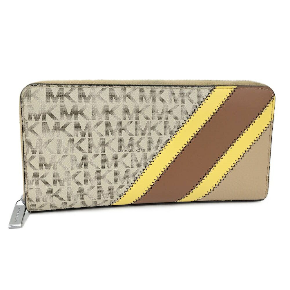 MICHAEL KORS ラウンドファスナー長財布 レザー ブラウン イエロー