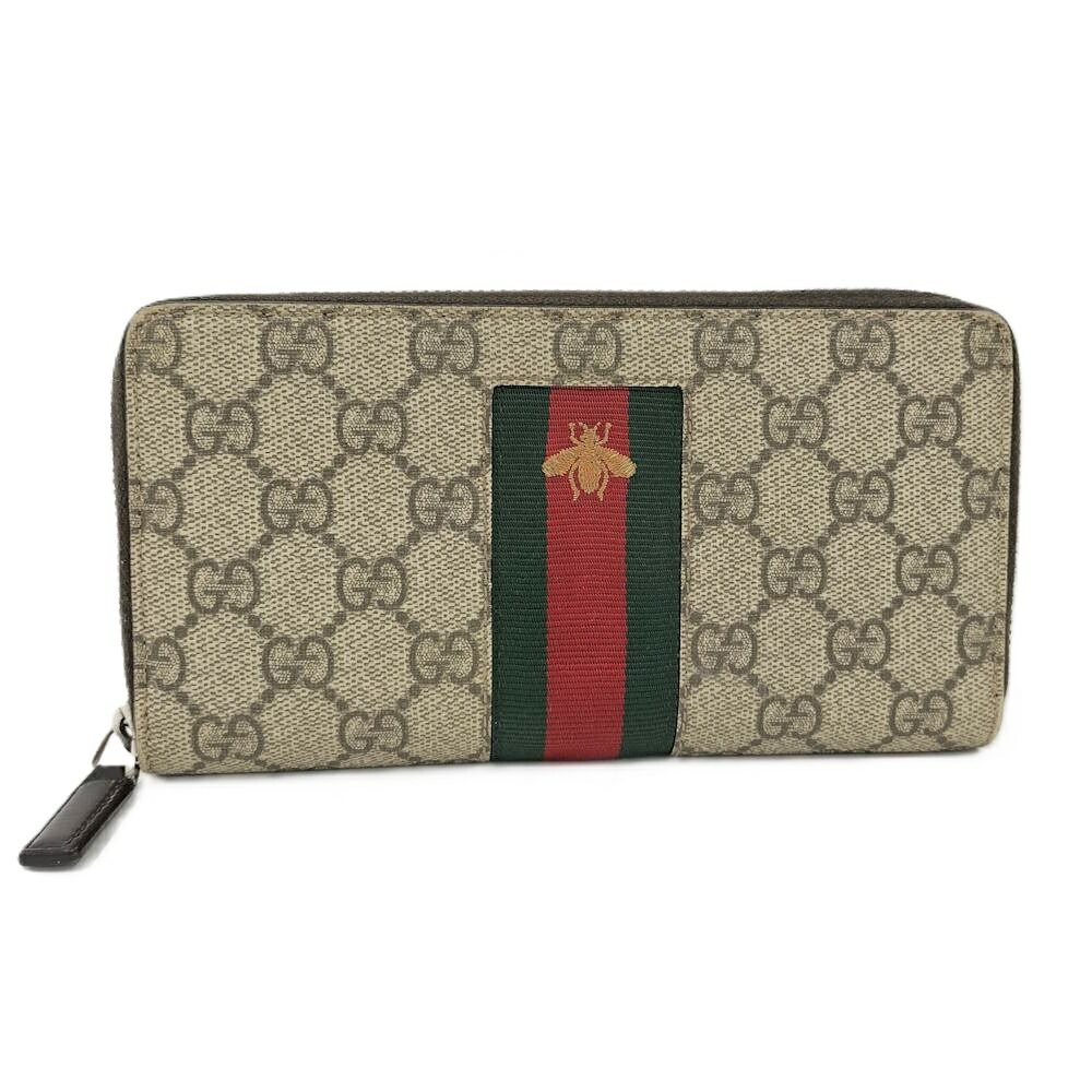 GUCCI シェリーライン ラウンドファスナー長財布 PVC ブラウン 408831