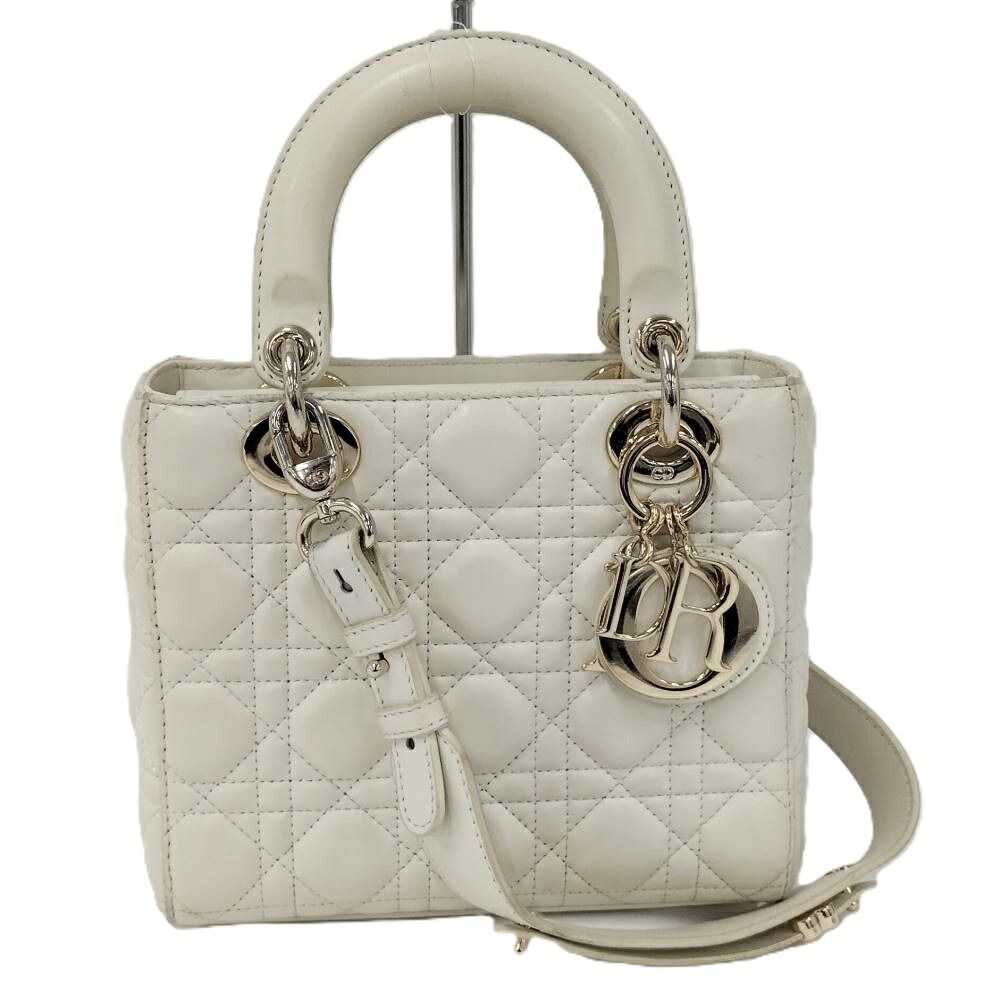 Dior レディディオール カナージュ ホワイト シャンパンゴールド金具 ハンドバッグ