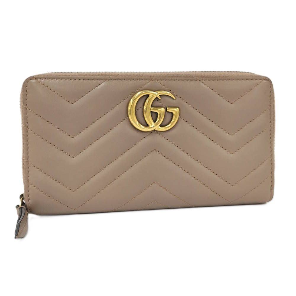 GUCCI ラウンドファスナー長財布 GGマーモント レザー ピンクベージュ 443123