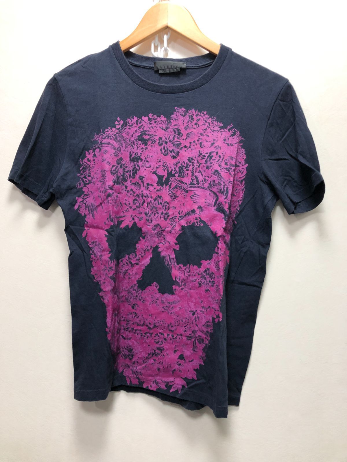 515090 Alexander McQueen フラワースカル Tシャツ XS ネイビー 花柄 ドクロ アレキサンダーマックイーン