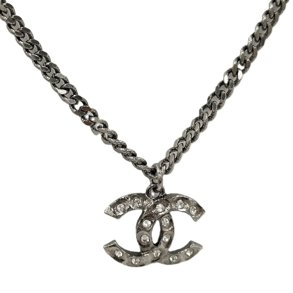 CHANEL ネックレス ココマーク コスチュームパール ラインストーン シルバー メタル メッキ C21B