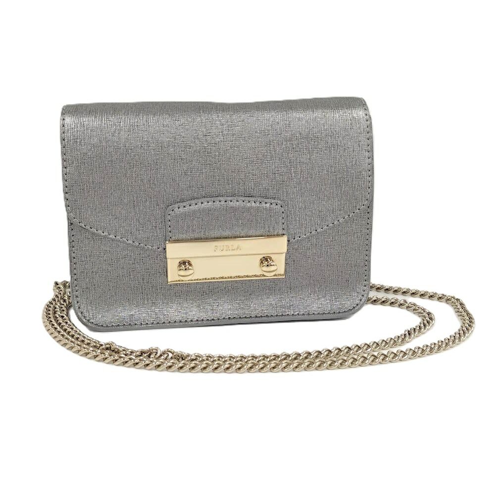 FURLA ミニチェーンショルダーバッグ PVCコーティング シルバー