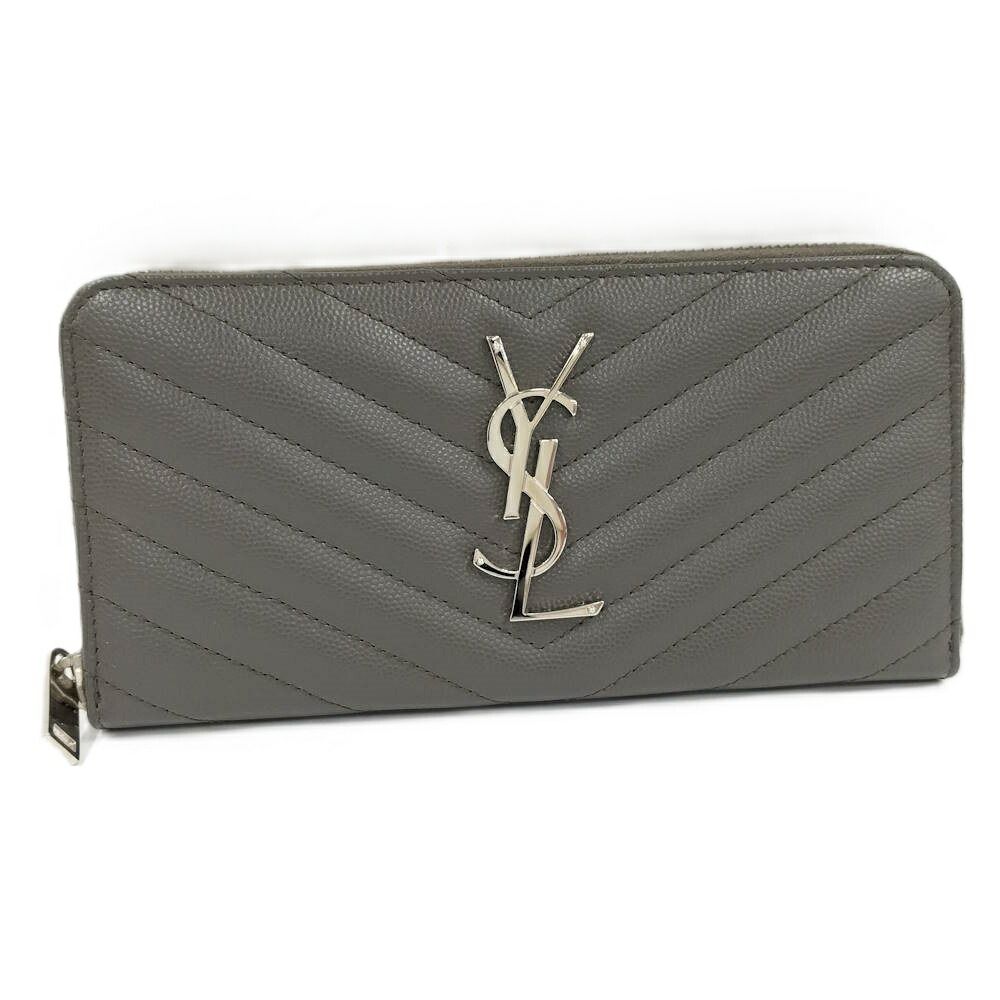 SAINT LAURENT ラウンドファスナー長財布 レザー グレー 358094