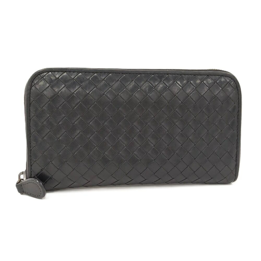 BOTTEGA VENETA ラウンドファスナー長財布 イントレチャート レザー ブラック