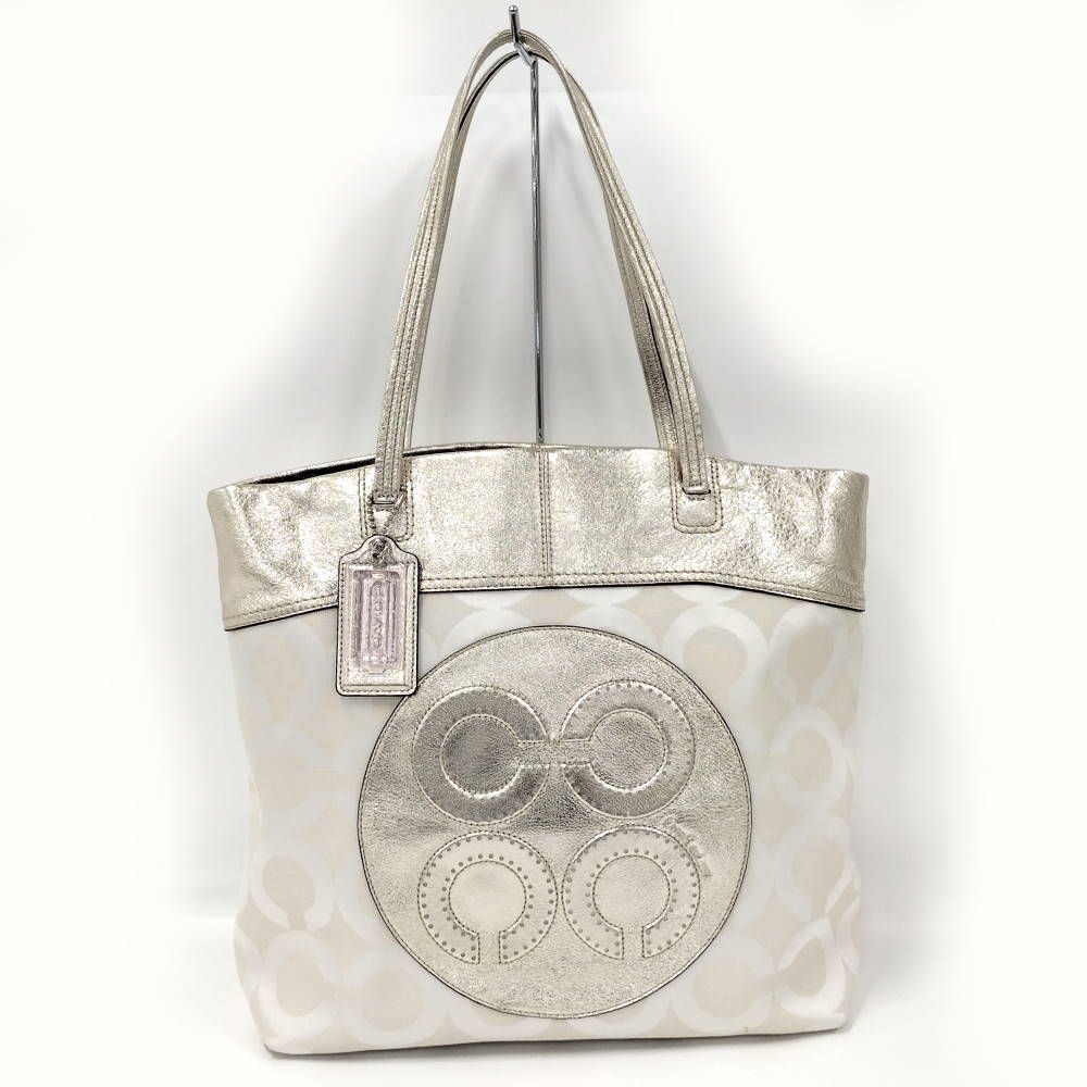 COACH トートバッグ レザー ホワイト シルバー 15013