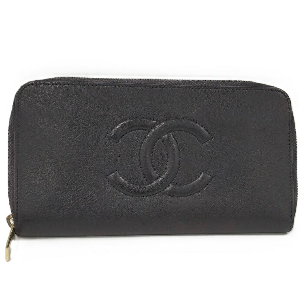 CHANEL ラウンドファスナー長財布 ココマーク レザー ブラック