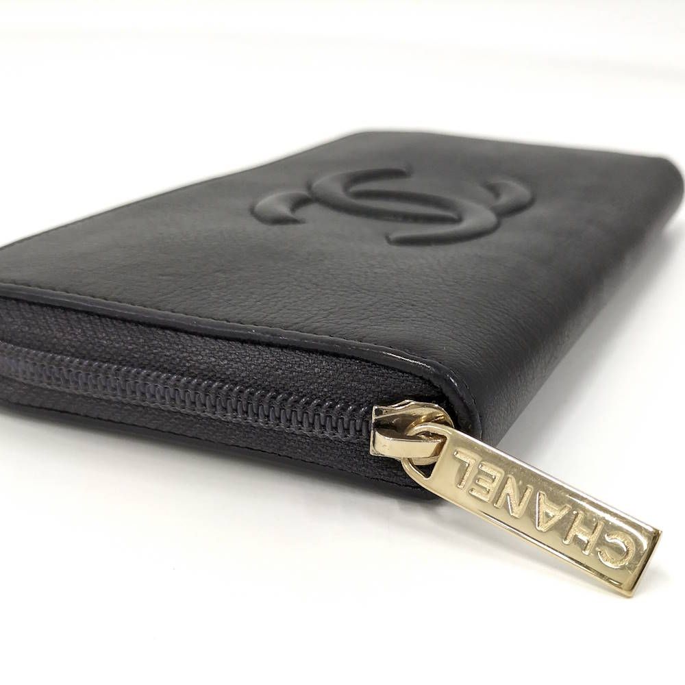 CHANEL ラウンドファスナー長財布 ココマーク レザー ブラック