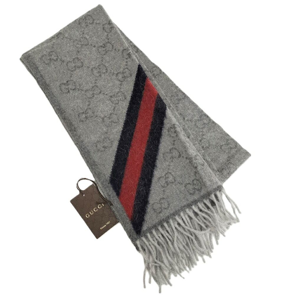 GUCCI マフラー GG柄 ウール アルパカ グレー系 570603