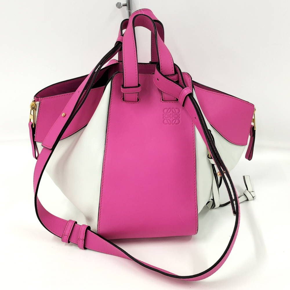 LOEWE ハンモック ショルダーバッグ レザー ピンク×ホワイト