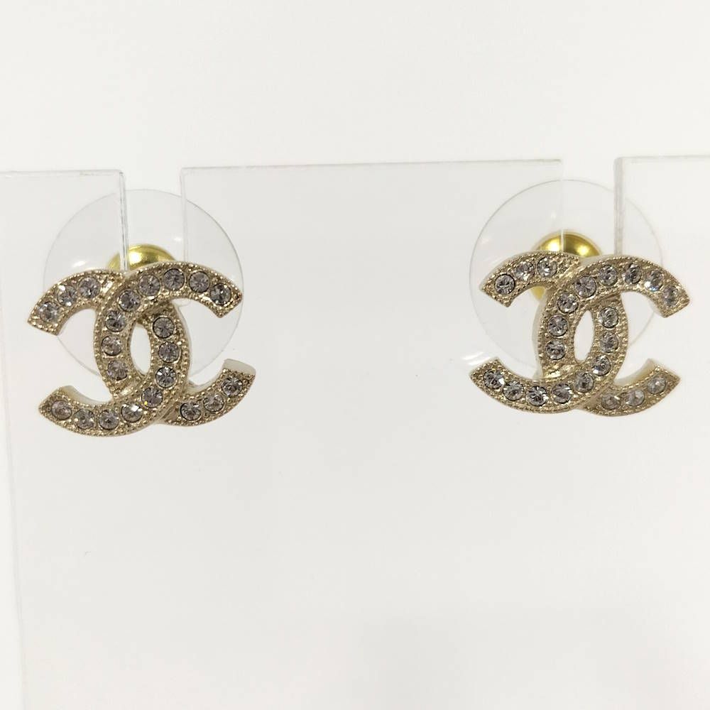 CHANEL ピアス F26V CCマーク ラインストーン メッキ シャンパンゴールドカラー