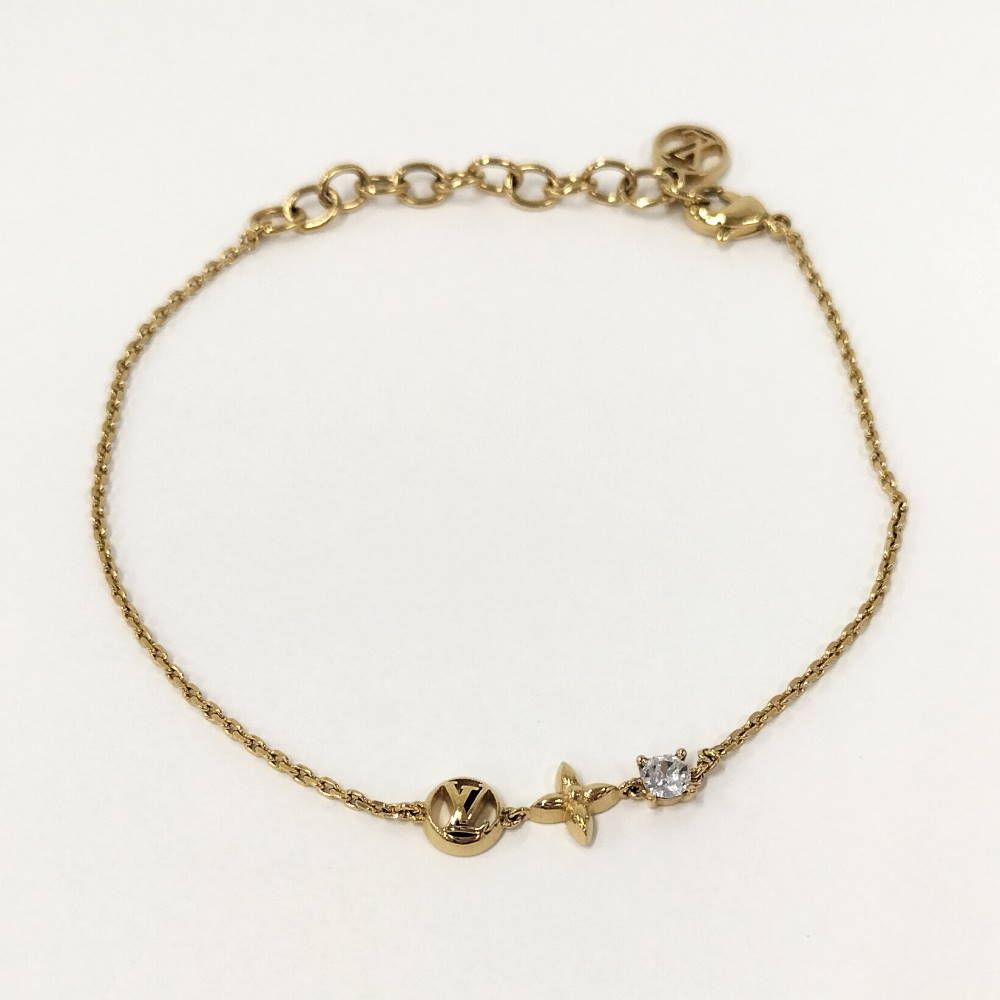 LOUIS VUITTON ブラスレ プティルイ ブレスレット ストラス メッキ ゴールド モノグラム フラワー M00374