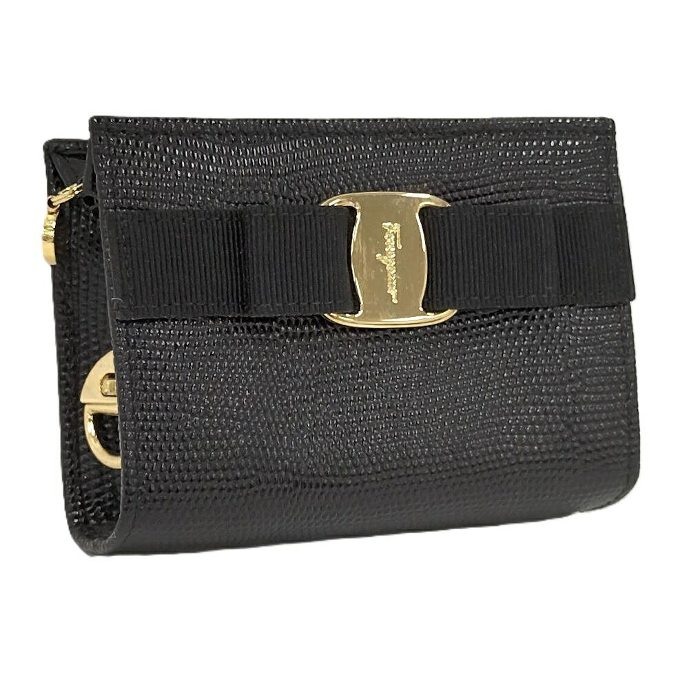 Salvatore Ferragamo ヴァラ ミニポーチ キーリング付 レザー ブラック