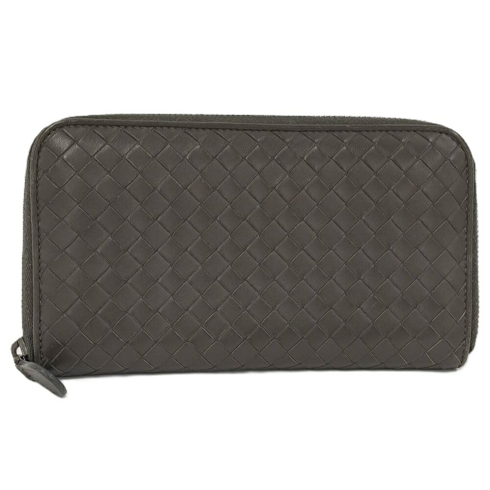 BOTTEGA VENETA ラウンドファスナー長財布 イントレチャート レザー ダークブラウン