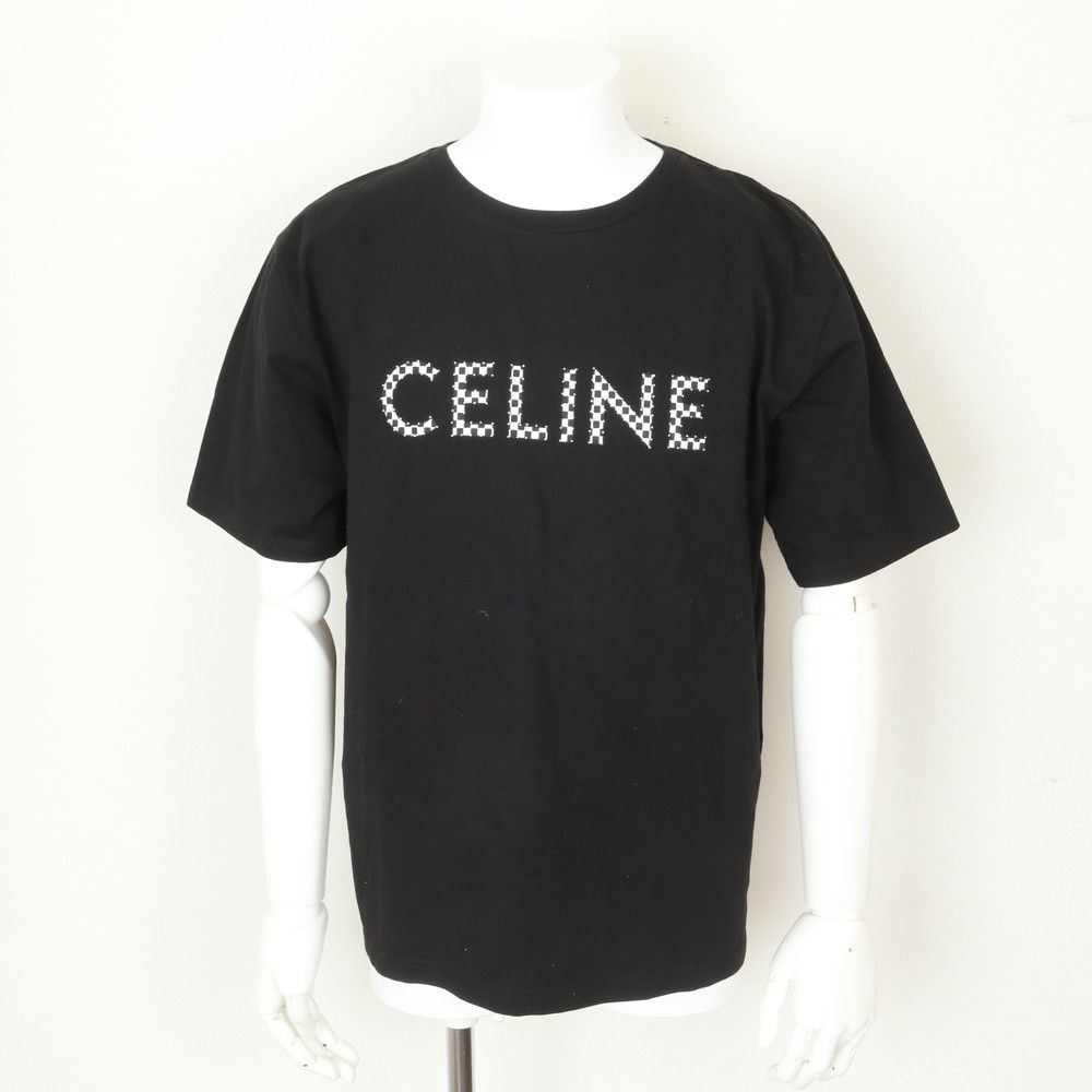 極美品 セリーヌ ロゴ 半袖 Tシャツ ブラック 黒 L トップス ファッション 洋服 おしゃれ メンズ EWM DP30-7【中古】