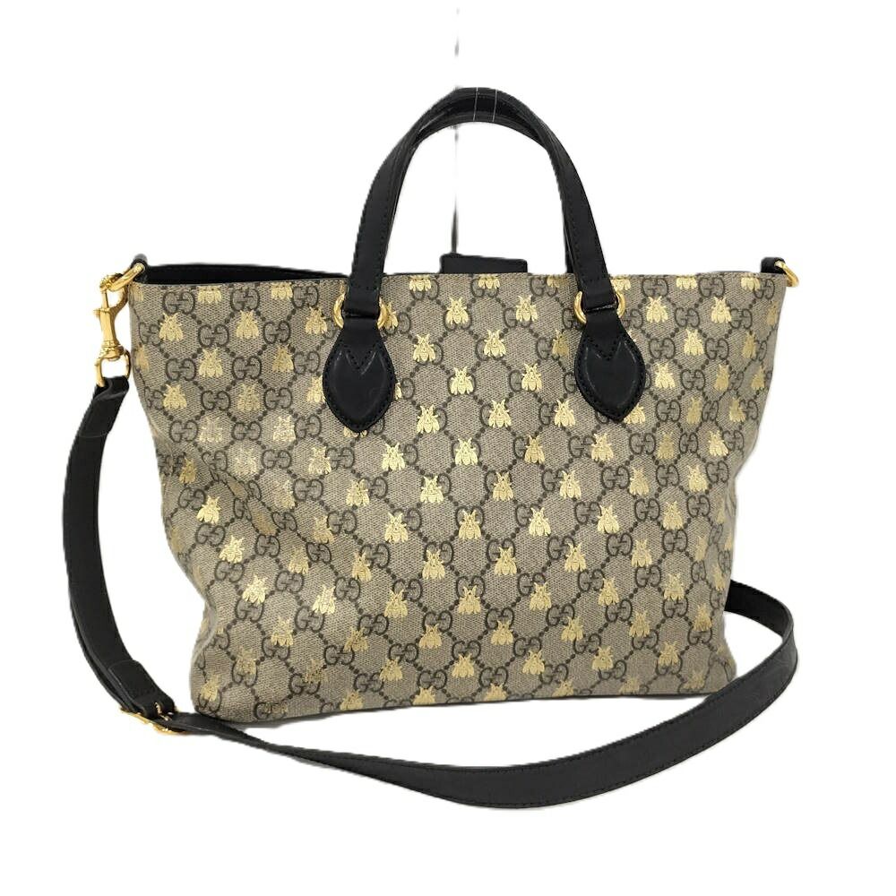 GUCCI ２WAYバッグ BEE 蜂 PVCコーティング×レザー ブラウン×ブラック 473887