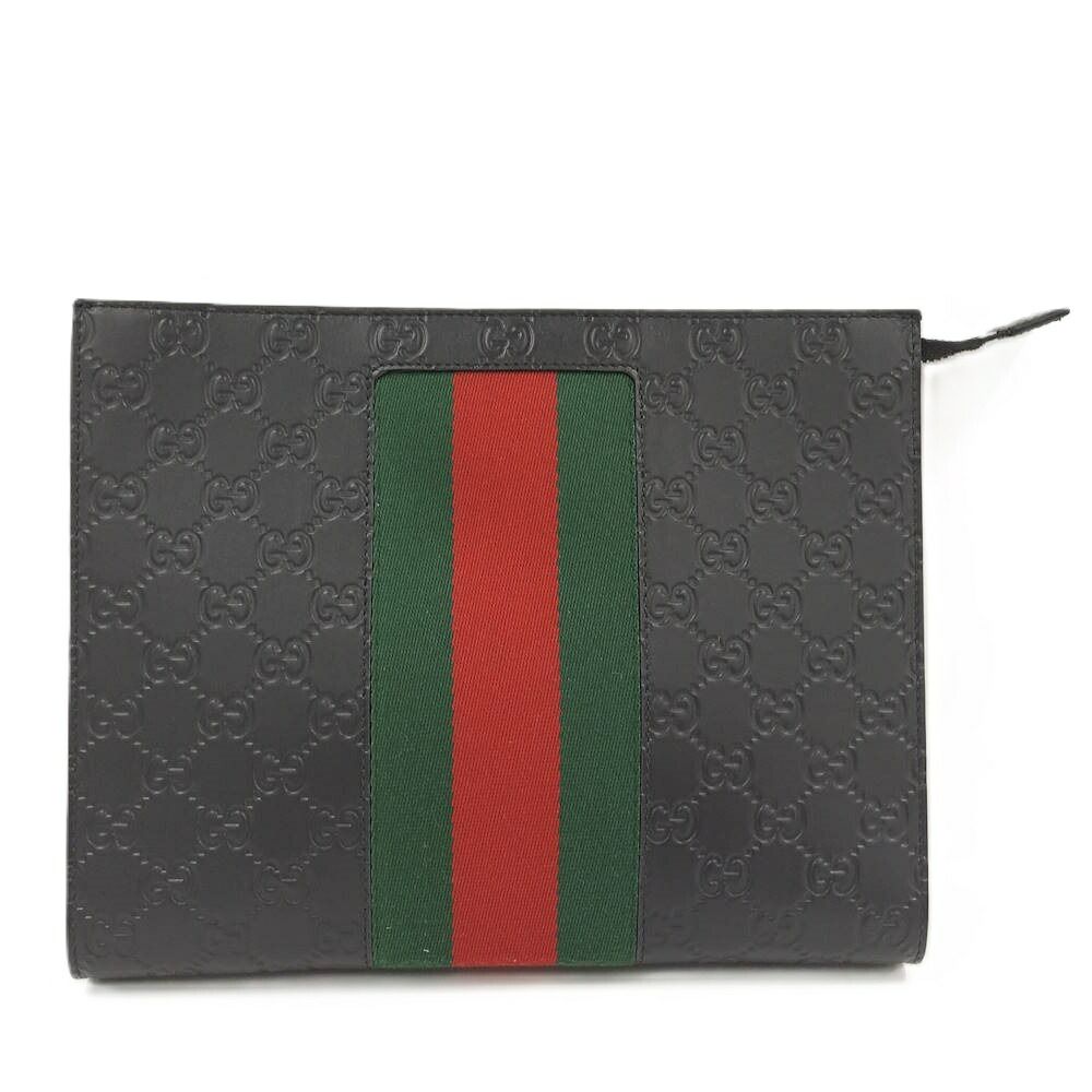GUCCI クラッチバッグ グッチシマ シェリーライン レザー ブラック 475316