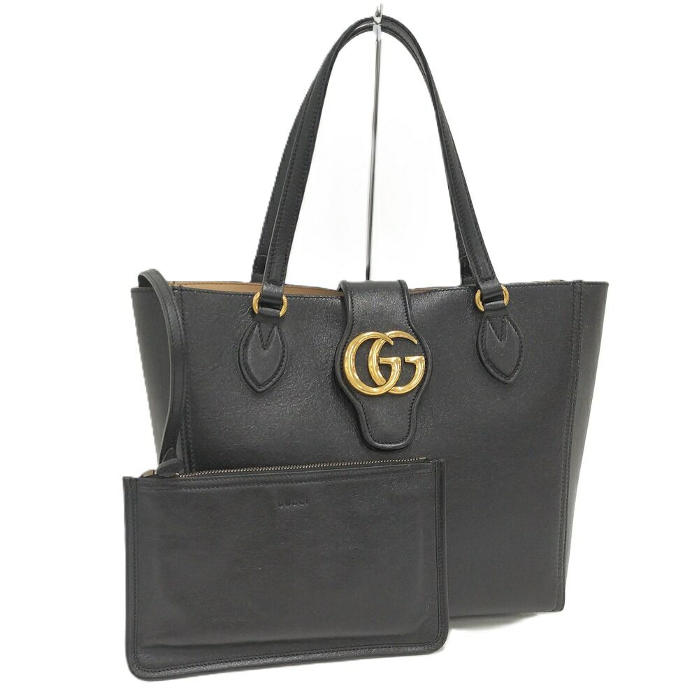 GUCCI GG DAHLIA SMトートバッグ レザー ブラック GGマーモント 652680