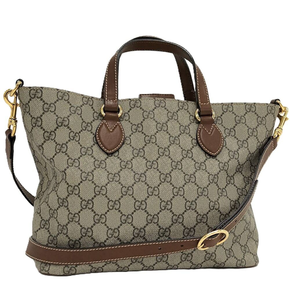 GUCCI 2WAYトートバッグ ショルダーバッグ GGスプリーム PVC レザー ベージュ系 473887