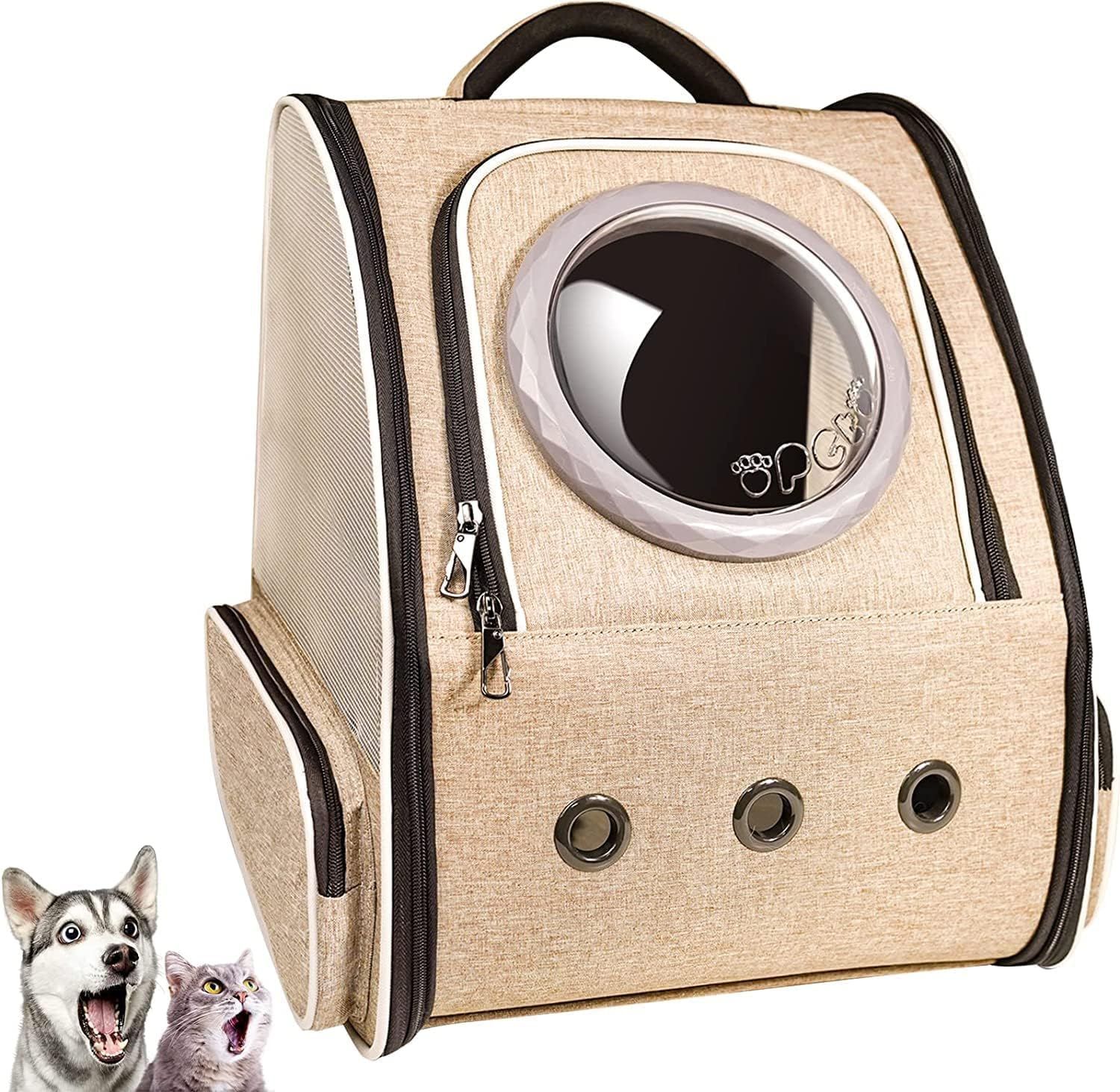 Okiki 最新型 猫 犬 キャリー リュック ペットキャリー リュック バッグ 猫用 小型犬・小動物用 きゃりーバッグ 大容量 宇宙船 折り畳み 2種類の窓付き 通気性 旅行 通院 防災 避難用最適