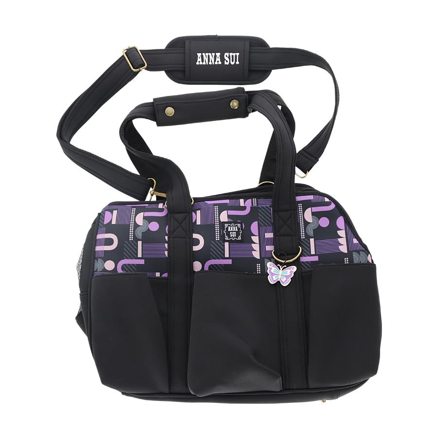 ANNA SUI アナスイ ネオプレーンキャリートート｜ソフトキャリーバッグ 2way キャリー バッグ トート 車載 旅行 アウトドア 通気 犬 猫 (ブラック)