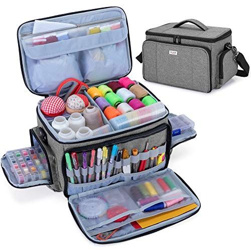 Luxja 裁縫箱 裁縫バッグ 大容量 ショルダーストラップ付き 裁縫道具 収納 持ち運び用 ソーイングバッグ バッグのみ グレーas 9a26fd9c