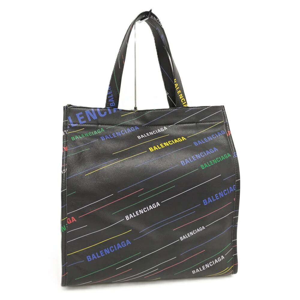 BALENCIAGA マーケットショッパー トートバッグ ロゴ マルチカラー レザー ブラック 552870