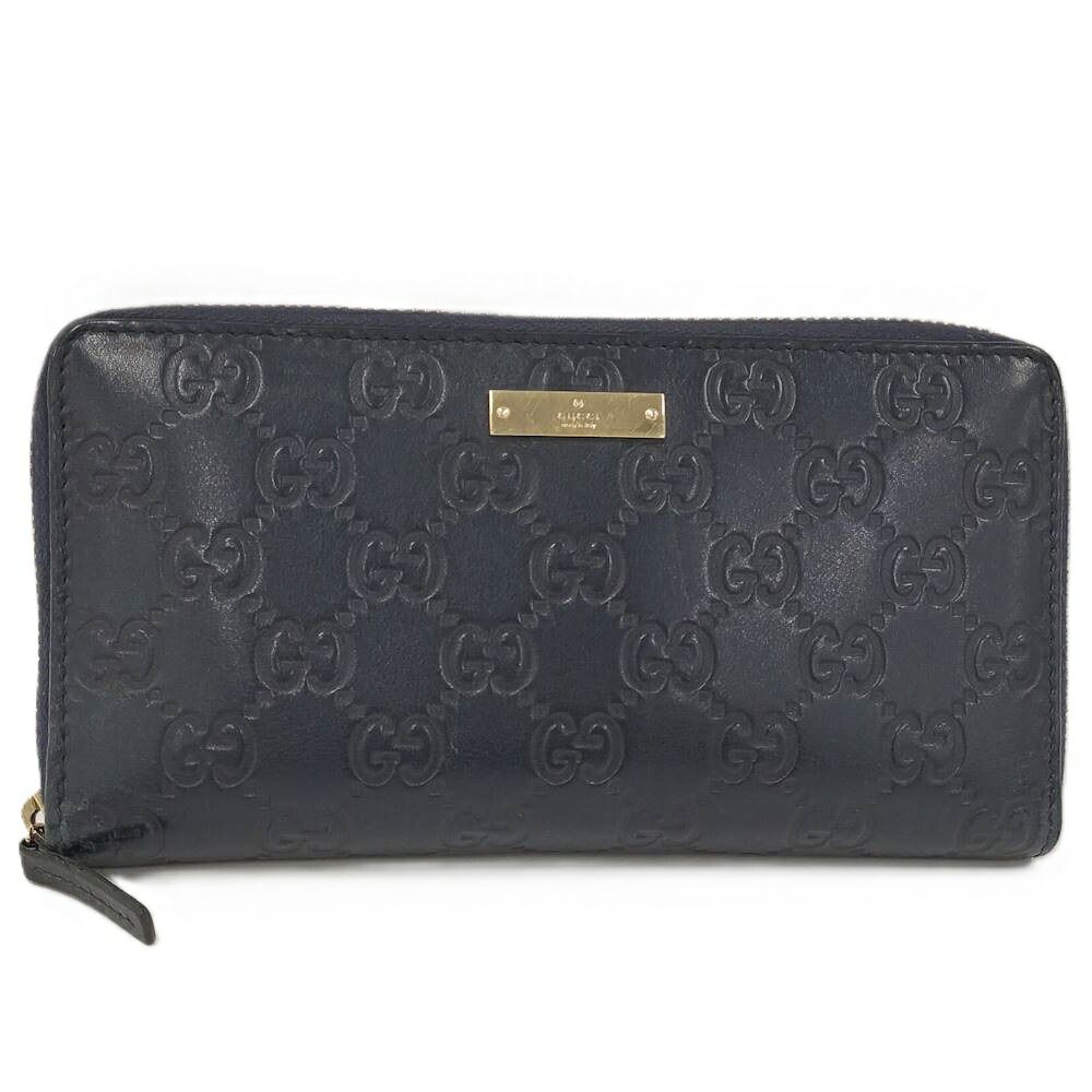 GUCCI ラウンドファスナー長財布 グッチシマ レザー ネイビー 307980