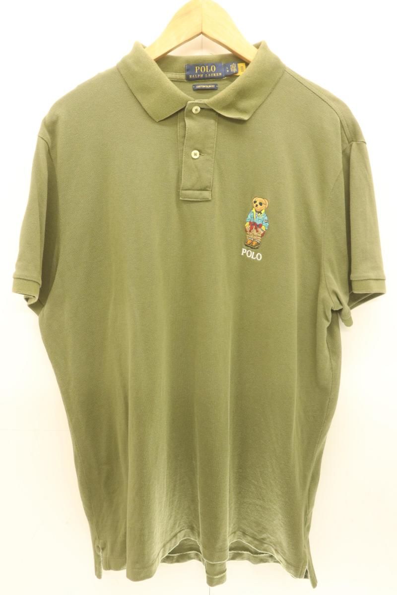 【中古】 POLO RALPH LAUREN メンズポロシャツ L ベア ポロシャツ POLO RALPH LAUREN L カーキ 刺繍