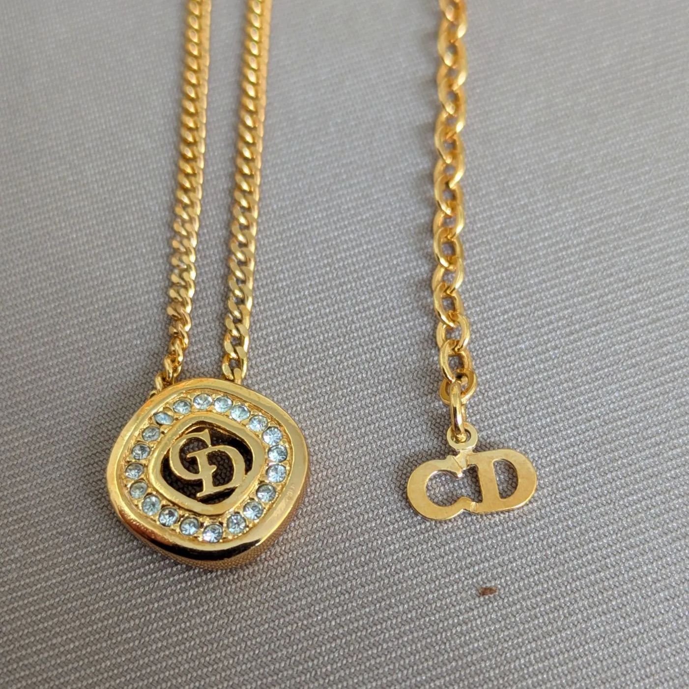 美品】Christian Dior CDロゴ ネックレス ゴールド ラインストーン