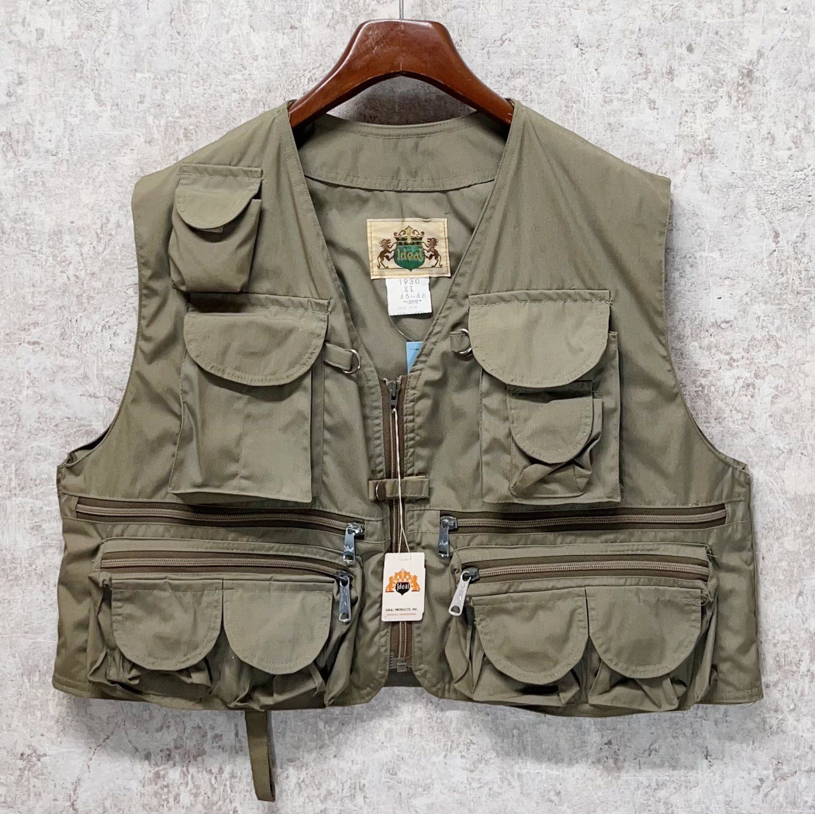 【デッドストック】〜80’ｓ USA製【ビンテージ】【Ideal】アイディール 【カーキ】【フィッシングべスト】サイズXL EF2212-75