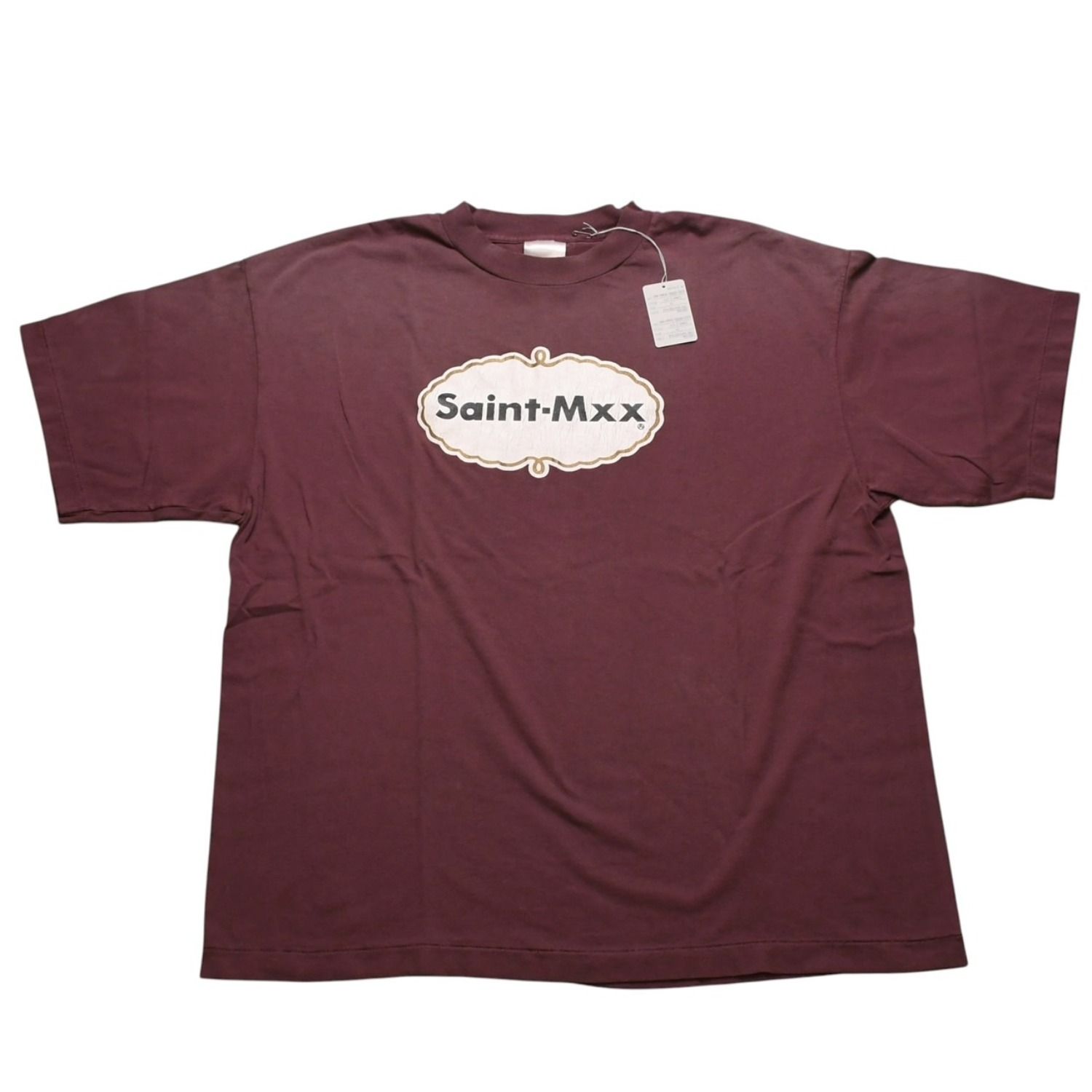 新品未使用 SAINT Mxxxxxx セントマイケル SS T-SHIRT SAINT MXX BUR 半袖Tシャツ Tシャツ バーガンディ エイジング加工 中古 4a001975