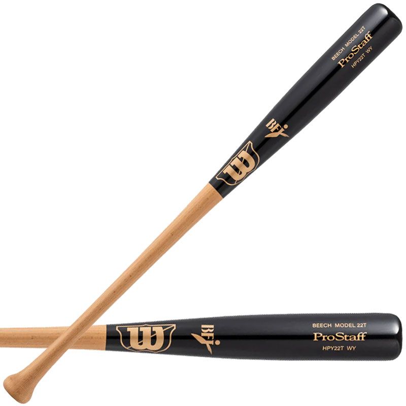 ウィルソン WILSON 硬式木製バット Pro Staff ビーチ 22T型 HPY22T 先端くり抜きタイプ 野球 バット BFJ (WBW2011010)、ブラック×ナチュラル