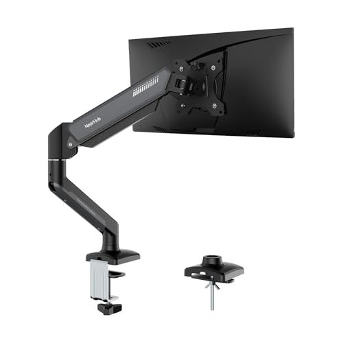 NearHub PCモニターアーム シングル ディスプレイアーム 快適ワーク サポート13~32インチ対応 VESA 75x75 耐荷重:10kg 【ガススプリング式 クランプタイプ 縦/横表示 角度調整可能 ケーブル収納 】卓上 PCスタンド グレー M★m