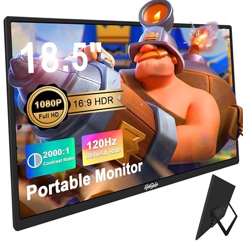 18.5インチ ポータブルモニター、ラップトップモニター 120Hz トラベルゲームモニター、400Nits HDR FHD プラグアンドプレイデュアルスピーカー、PC、タブレット、Mac、Xbox、PS3/4/5 用の外部スクリーン (18.5 インチの★m