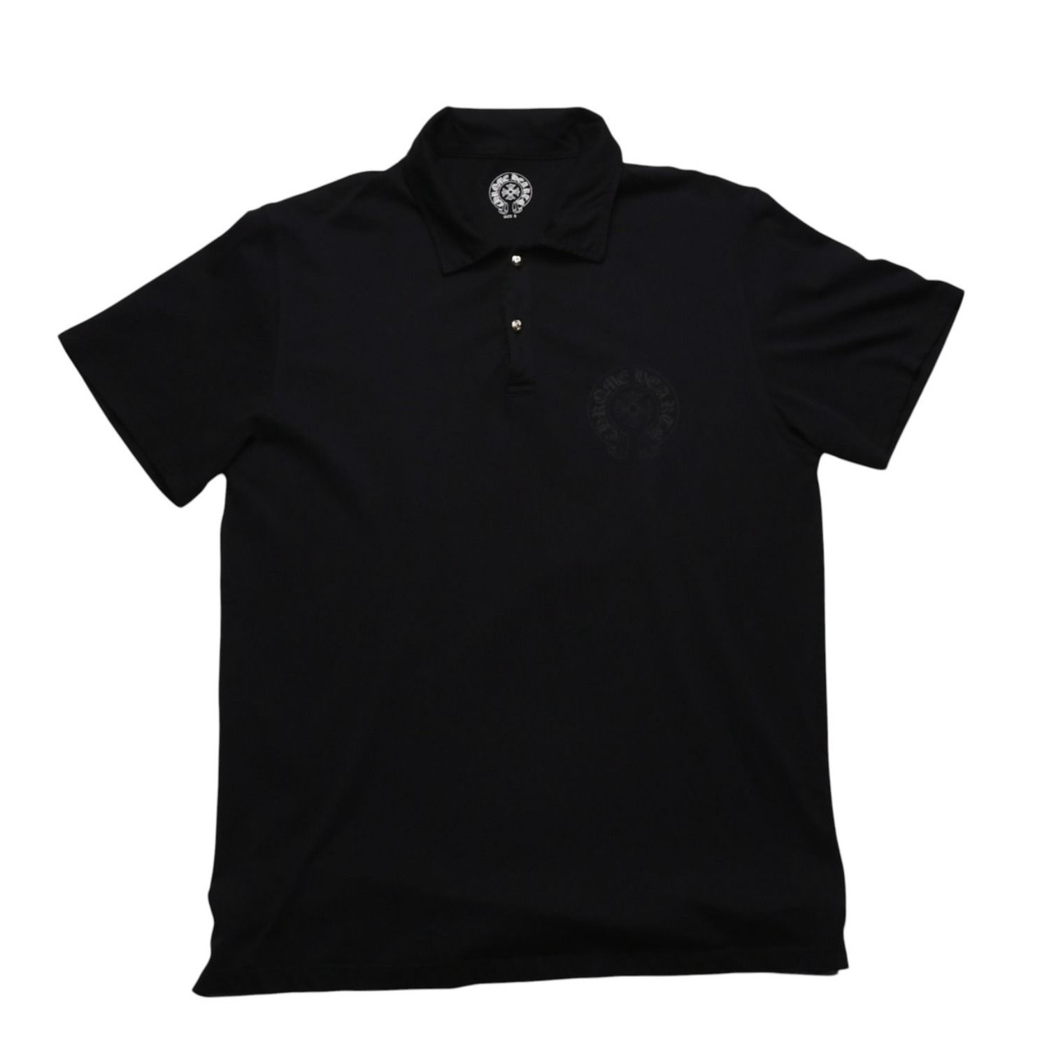 極美品 CHROME HEARTS クロムハーツ ポロシャツ 半袖シャツ シルバー金具 Sサイズ ブラック 黒 中古 4a001887