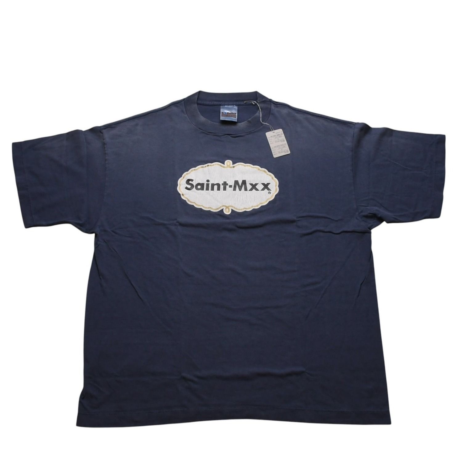 新品未使用 SAINT Mxxxxxx セントマイケル SS T-SHIRT SAINT MXX NVY 半袖Tシャツ Tシャツ ネイビー エイジング加工 中古 4a001974