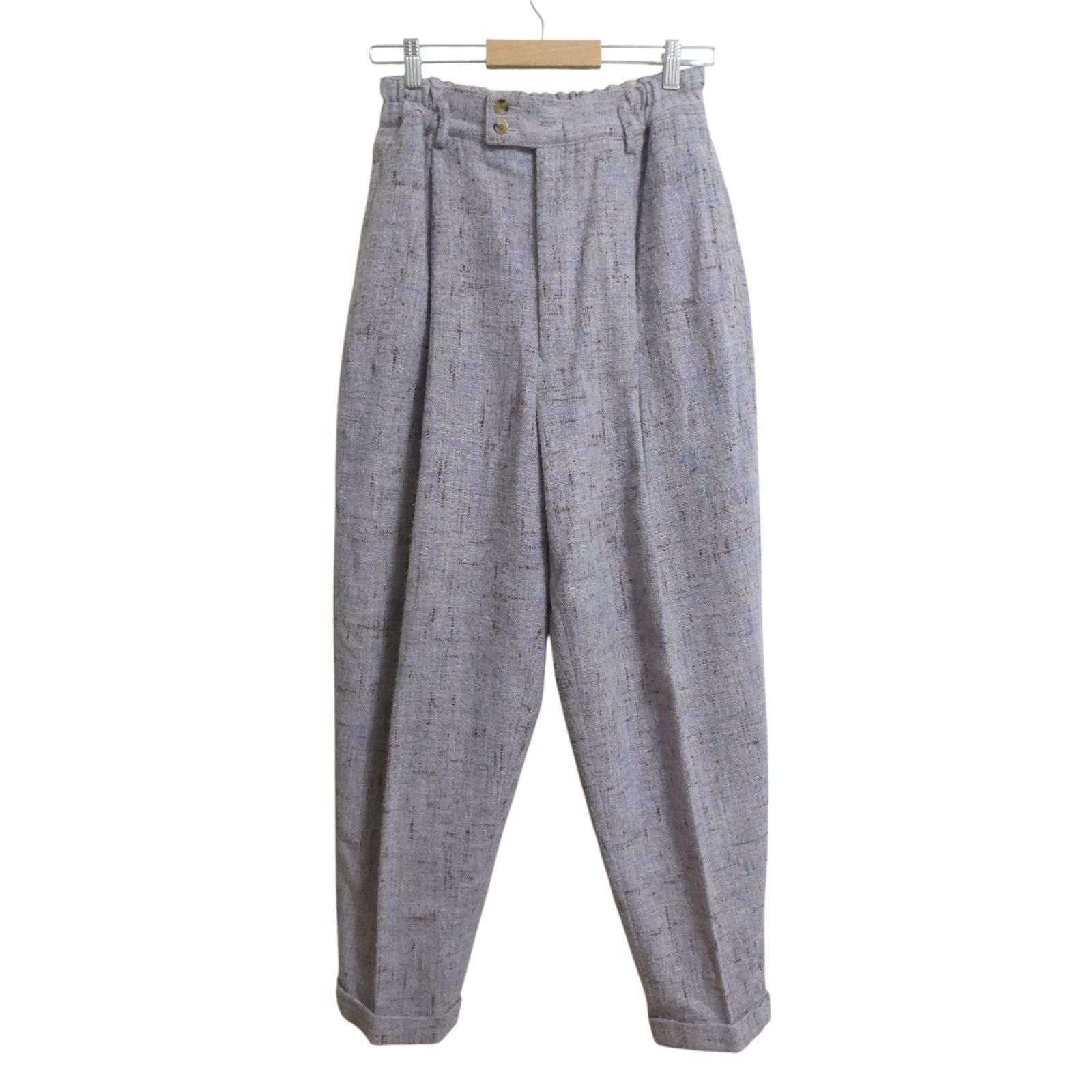 COMME des GARCONS HOMME PLUS コムデギャルソン オムプリュス ツイード イージーパンツ スラックス タック テーパード ウエストゴム 裾ダブル ポリエステル×レーヨン パープル AD1993 脱色期 サイズS メンズ