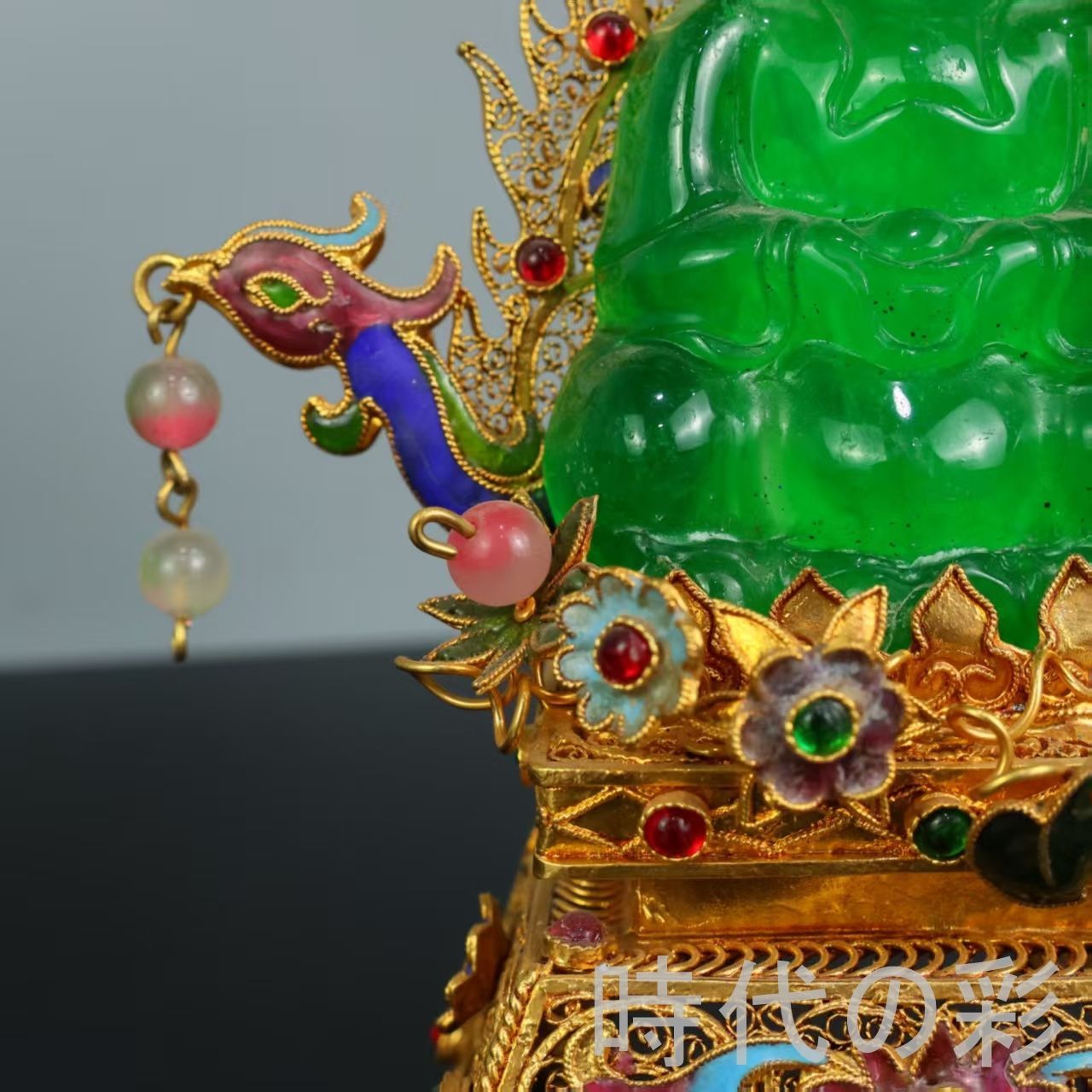 古玉老翡翠 観音擺件』中国古美術 古代ミャンマー 冰種満緑 高冰種 