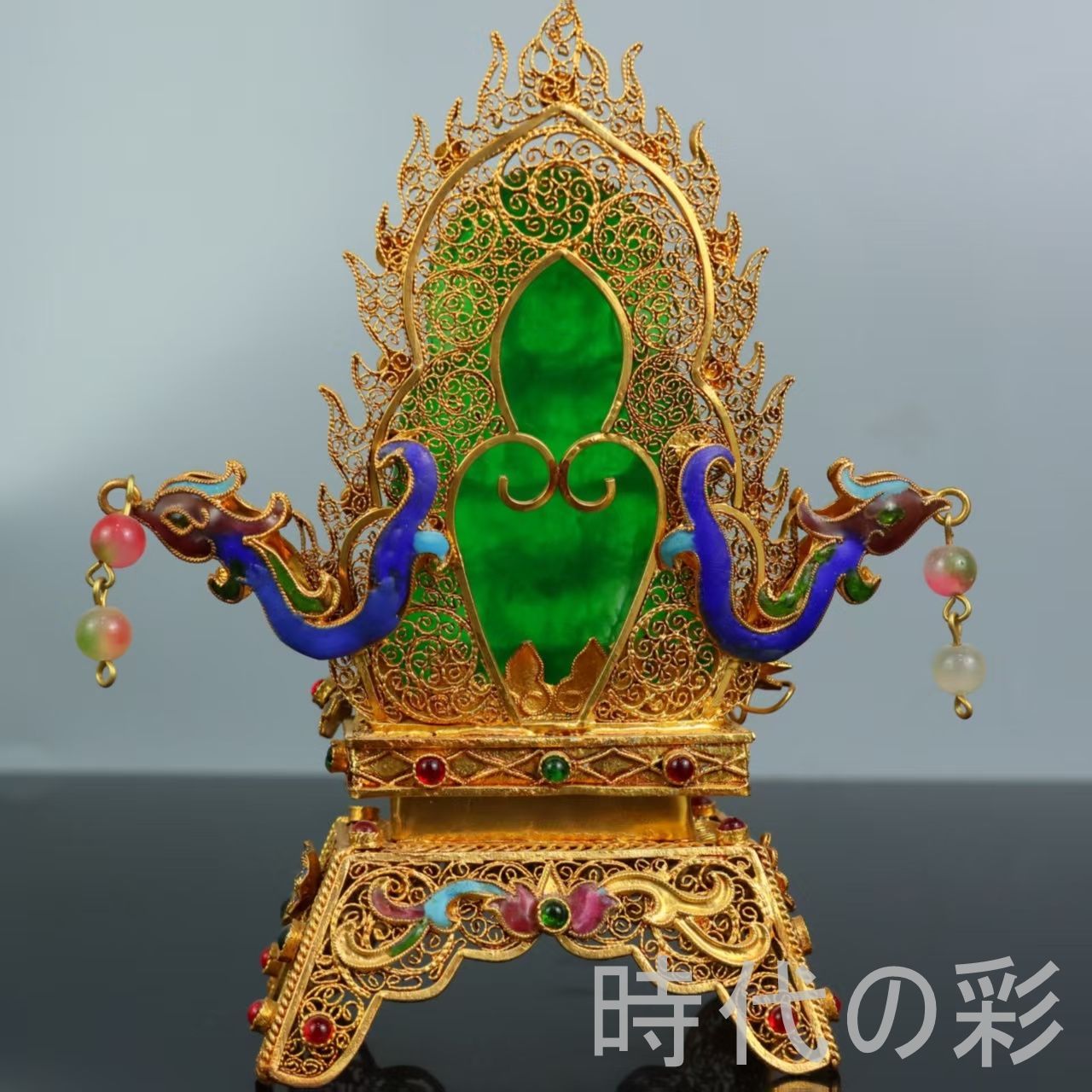 古玉老翡翠 観音擺件』中国古美術 古代ミャンマー 冰種満緑 高冰種 