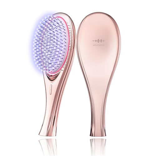 「ひるおび」にて紹介 wavewave ems ヘアブラシ 赤色LED サラサラ 髪 髪の毛 クッションブラシ くし 誕生日 女性 レディース 妻 彼女 母 プレゼント (ピンクゴールド)t