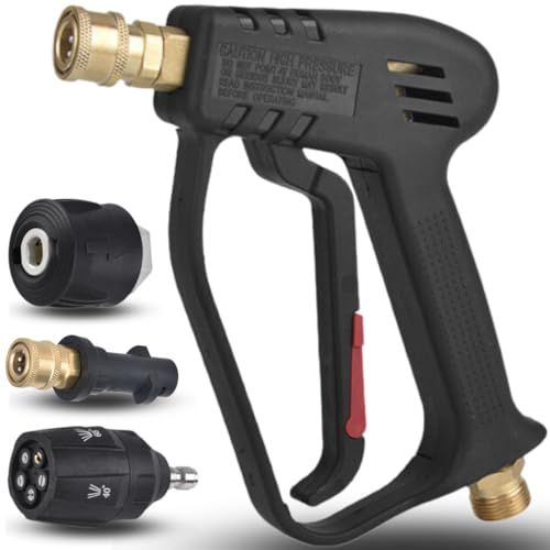 ショートガン PRO【5in1マルチノズル付】 ケルヒャー専用 高圧洗浄機 パーツ Kシリーズ対応 洗車ガン 高圧洗浄ノズル (5段階マルチスプレー & 純正ガン接続 ガンアダプターセット)(沖縄・離島の方不可) 24ff3f1b