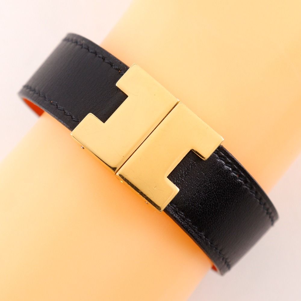 HERMES】エルメス ルーリー リバーシブル レザー×金メッキ 黒/オレンジ