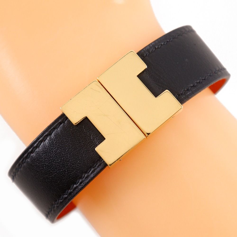 HERMES】エルメス ルーリー リバーシブル レザー×金メッキ 黒/オレンジ 