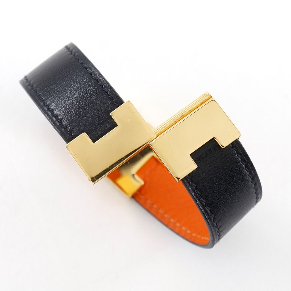 HERMES】エルメス ルーリー リバーシブル レザー×金メッキ 黒/オレンジ 