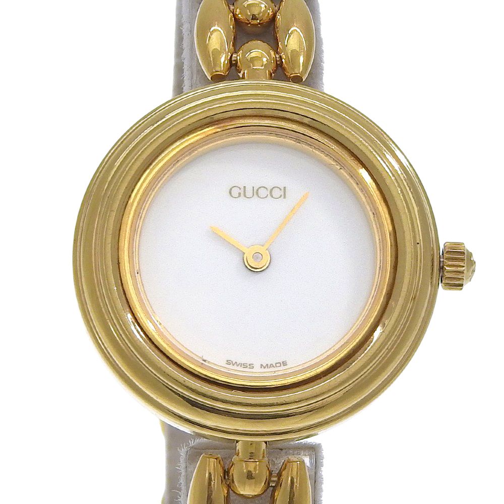 【GUCCI】グッチ チェンジベゼル 11/12.2 金メッキ ゴールド クオーツ アナログ表示 レディース 白文字盤 腕時計